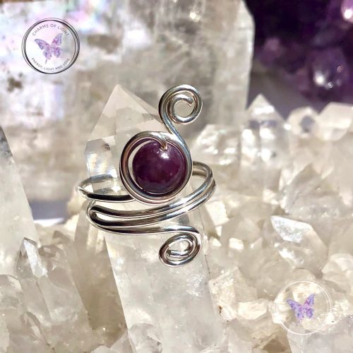 Lepidolite Sterling Silver Wire Wrapped Ring